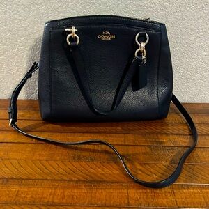 Dark Navy Leather Coach Handbag with Crossbody Strap